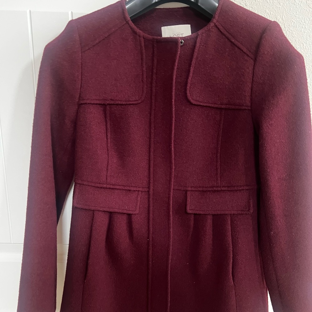 LOFT Burgundy Wool Blend Peacoat